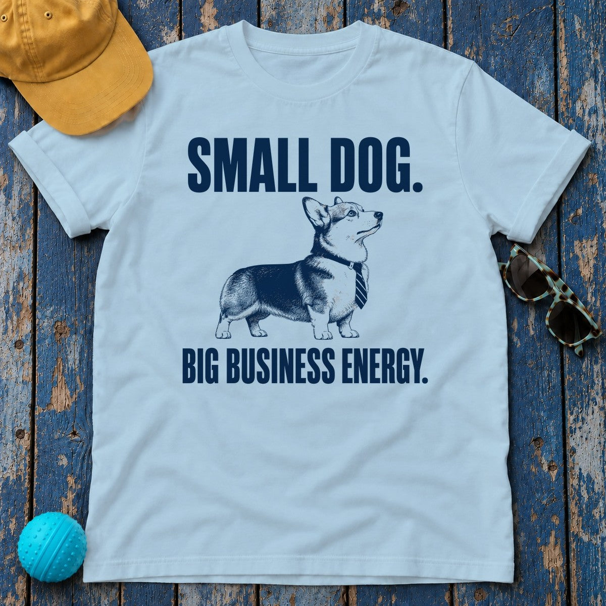 Big Business Energy Corgi T-Shirt in Light Blue