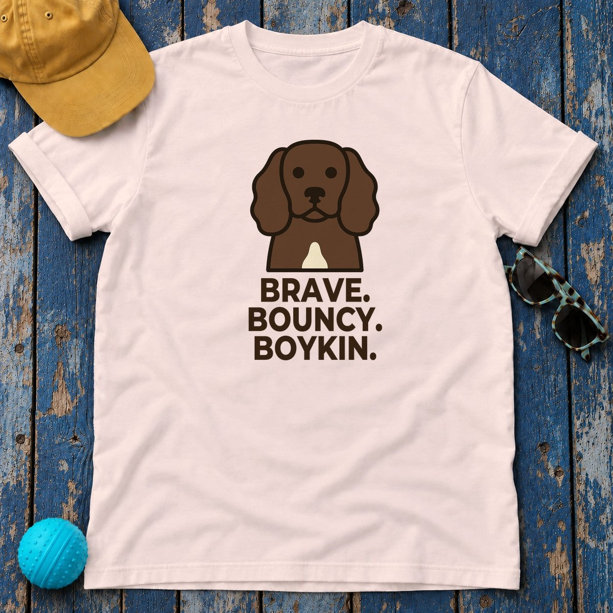 Brave. Bouncy. Boykin. Boykin Spaniel T-Shirt in Soft Pink