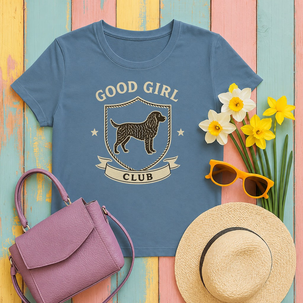 American Water Spaniel Good Girl Club Tee in Steel Blue