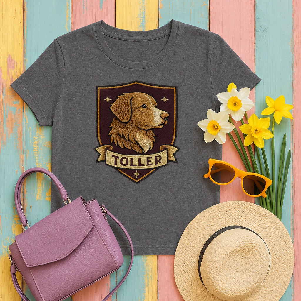 Nova Scotia Duck Tolling Retriever Toller Crest T-shirt in Dark Grey Heather
