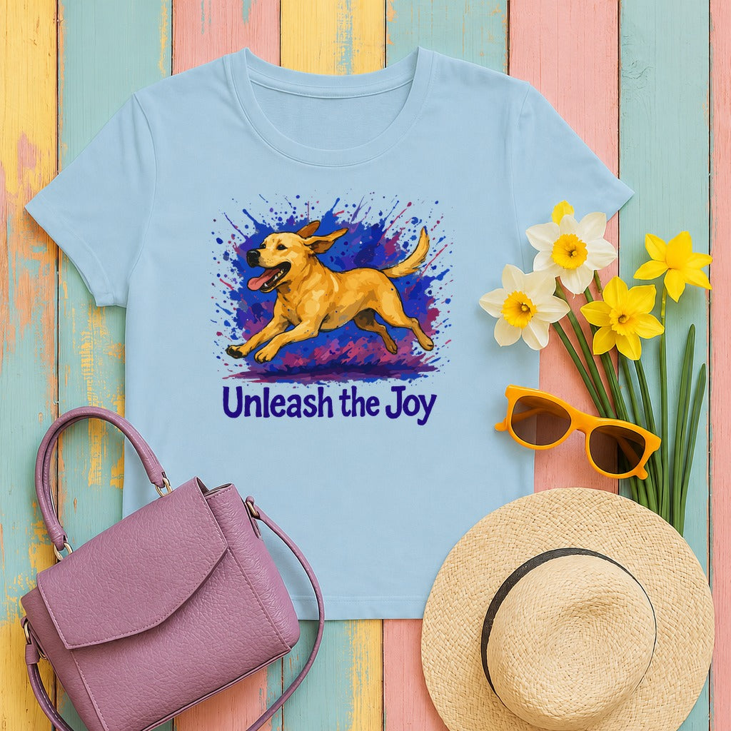 Unleash the Joy Yellow Labrador Retriever T-Shirt in Light Blue