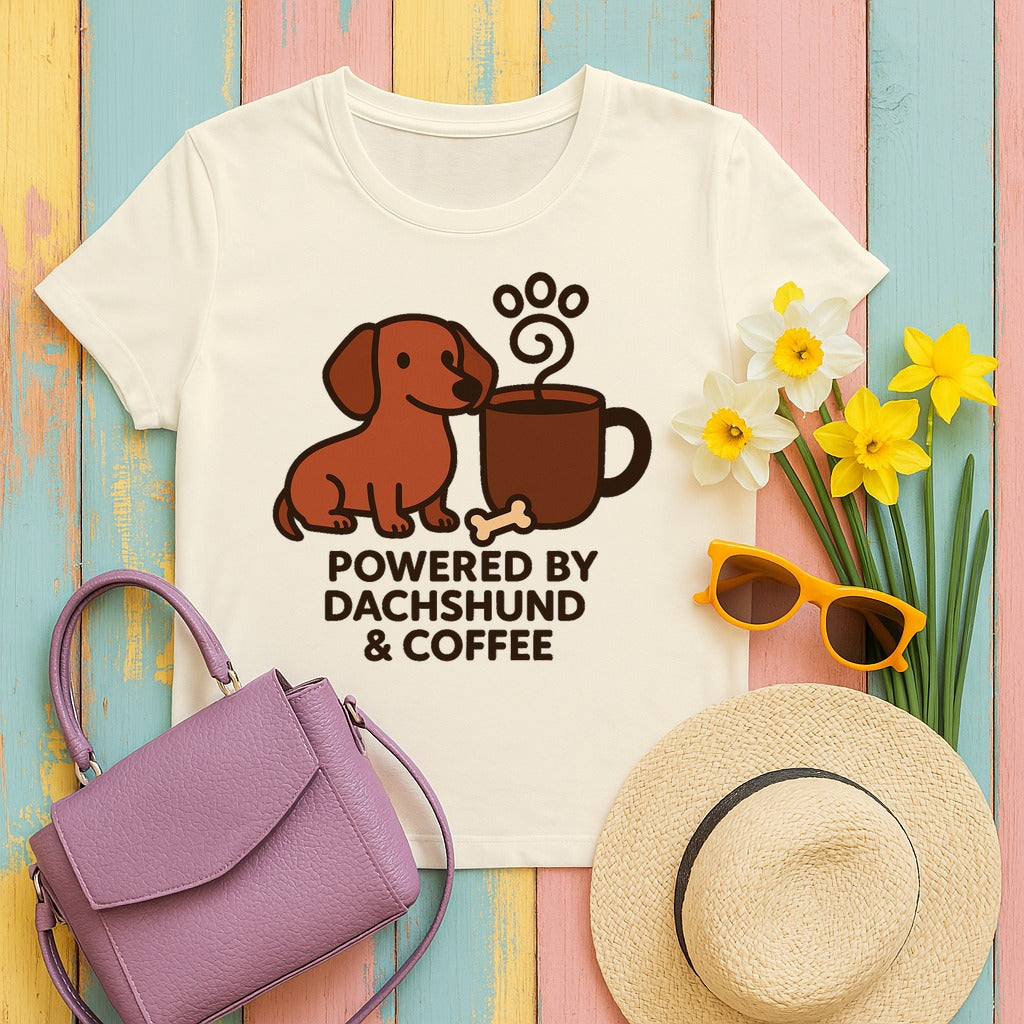 Dachshund & Coffee Power Graphic Tee in Natural