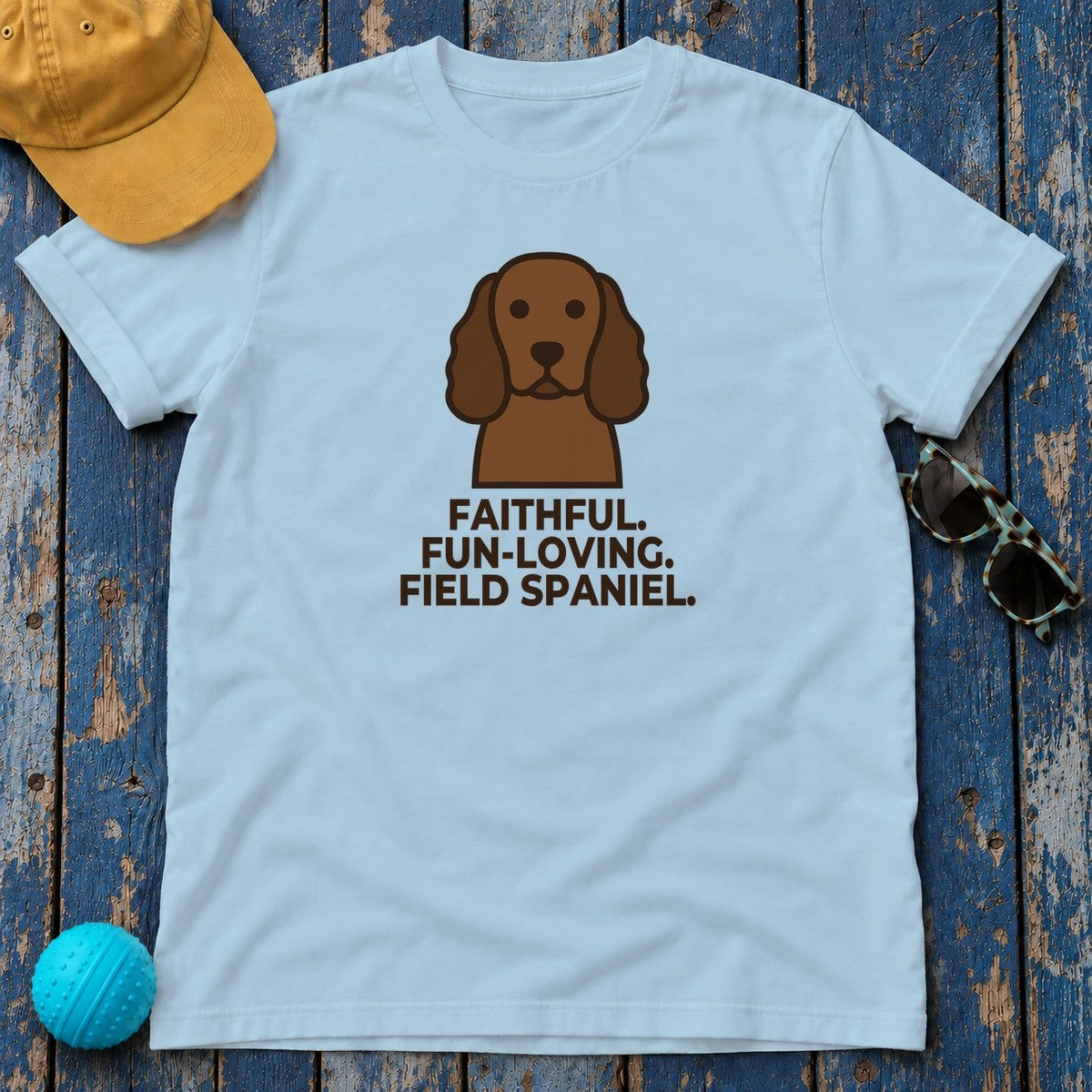 Faithful. Fun-Loving. Field Spaniel. Field Spaniel T-Shirt in Light Blue