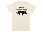 T-shirt with "CERTIFIED SNIFF INSPECTOR" text and a dog wearing a hat.