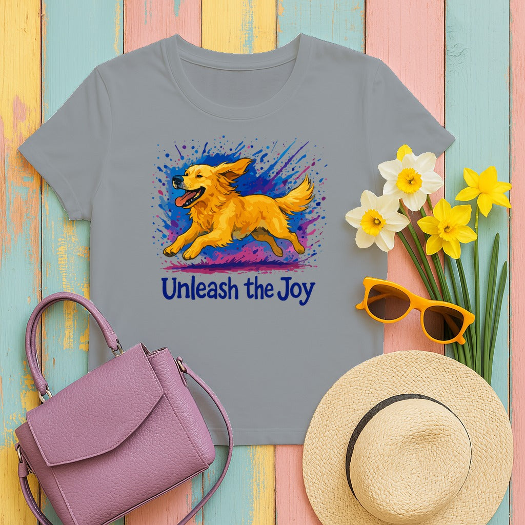 Vibrant Golden Retriever Joy T-Shirt in Gravel