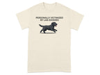T-shirt with black Labrador running and text "Personally Victimized by Lab Zoomies".