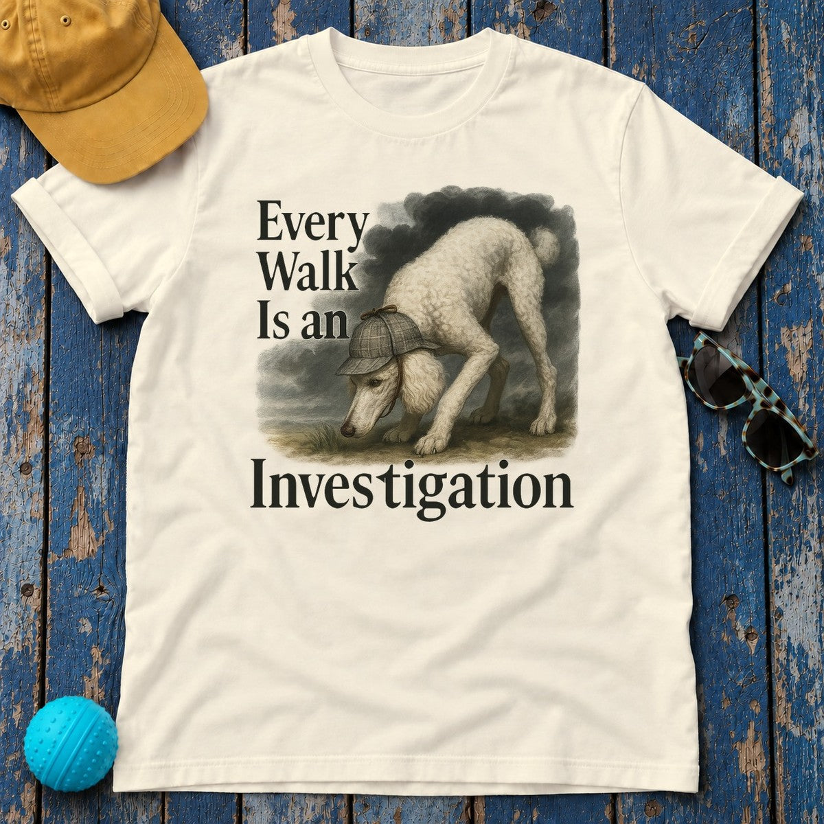 Poodle Detective Walk T-Shirt in Natural