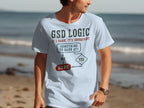 T-shirt with "GSD Logic: If I bark, it's important" flowchart.