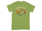 Green t-shirt with three illustrated poodles and "STANDARD ISSUE POODLE" text.