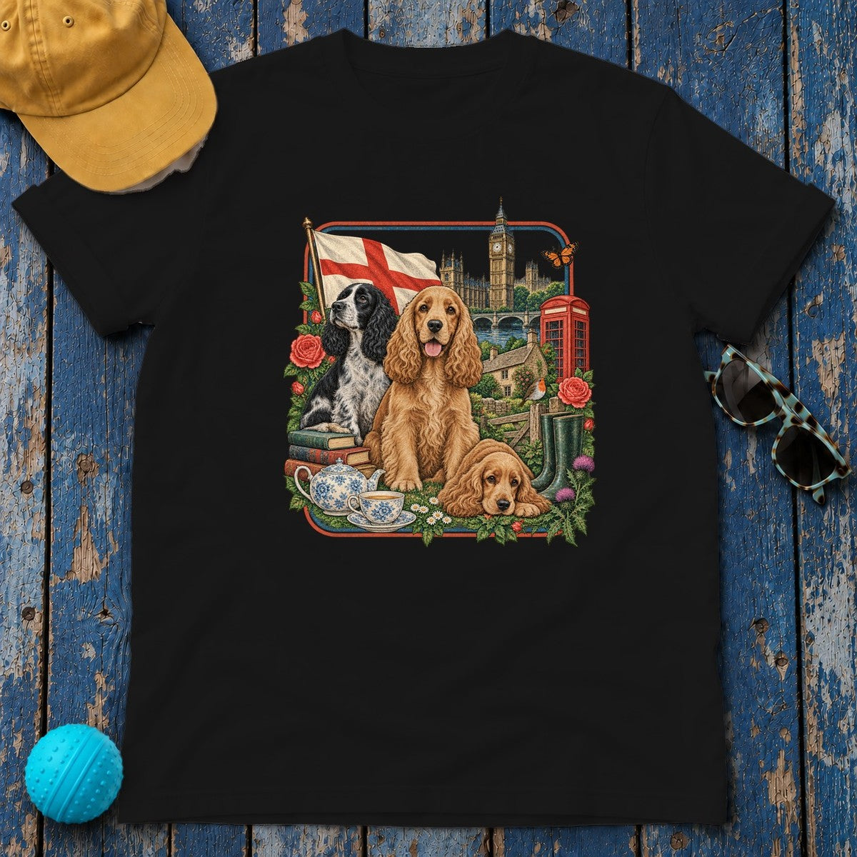 Cocker Spaniel England Heritage T-Shirt in Black
