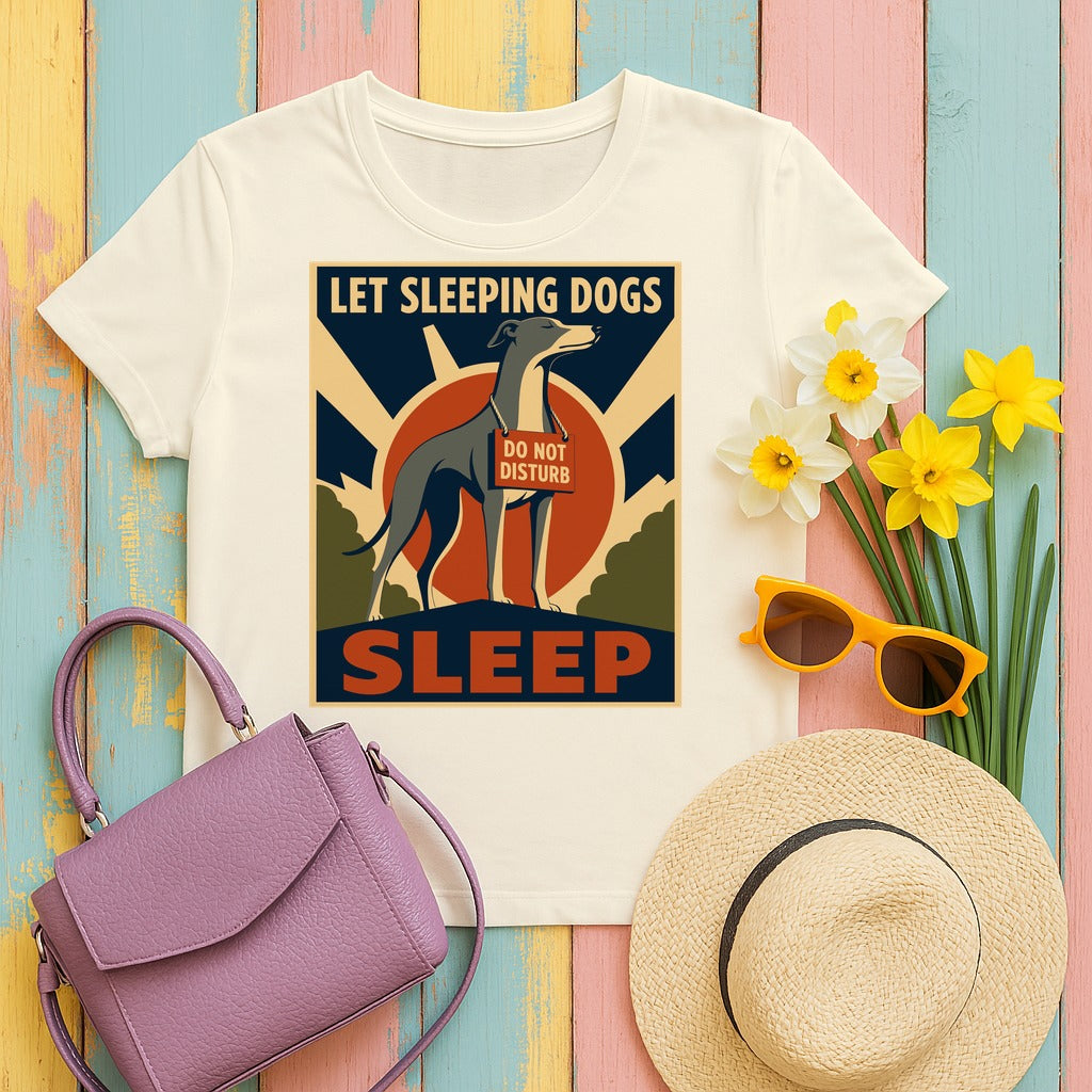 Retro Sleeping Greyhound Graphic T-Shirt in Natural