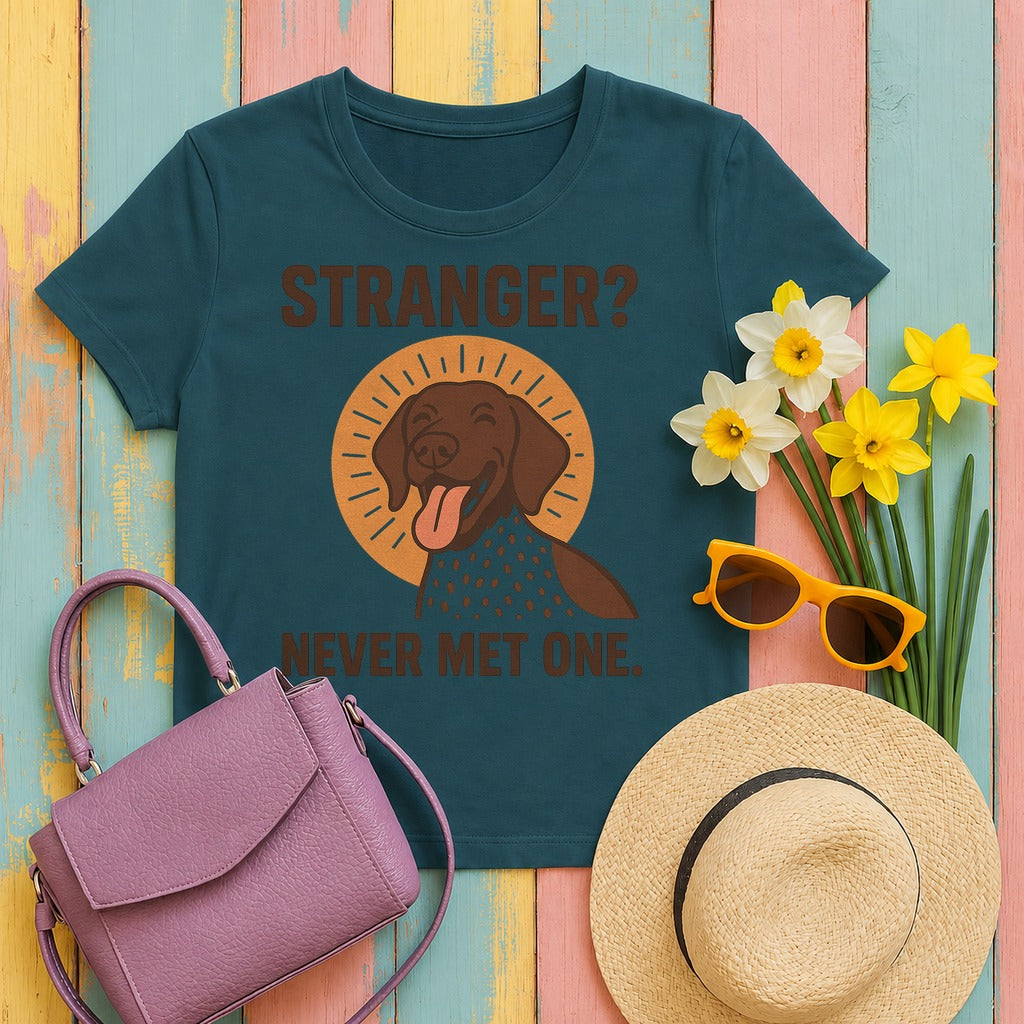 German Shorthaired Pointer Never Met a Stranger T-shirt in Heather Deep Teal