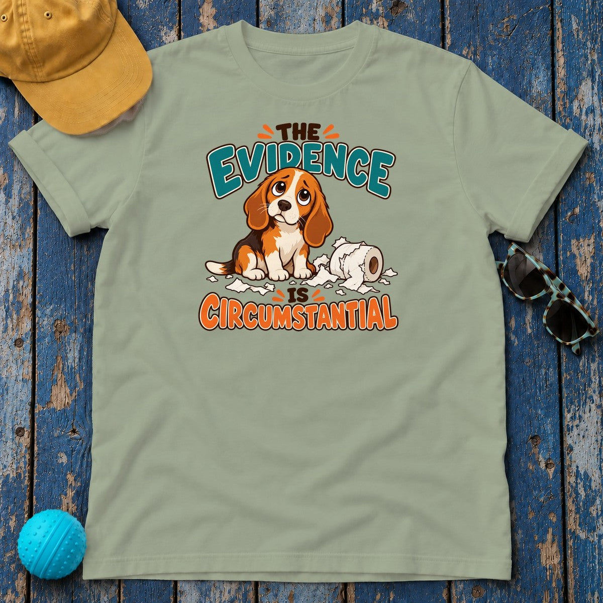 The Evidence Is Circumstantial Beagle T-Shirt in Sage - flat lay