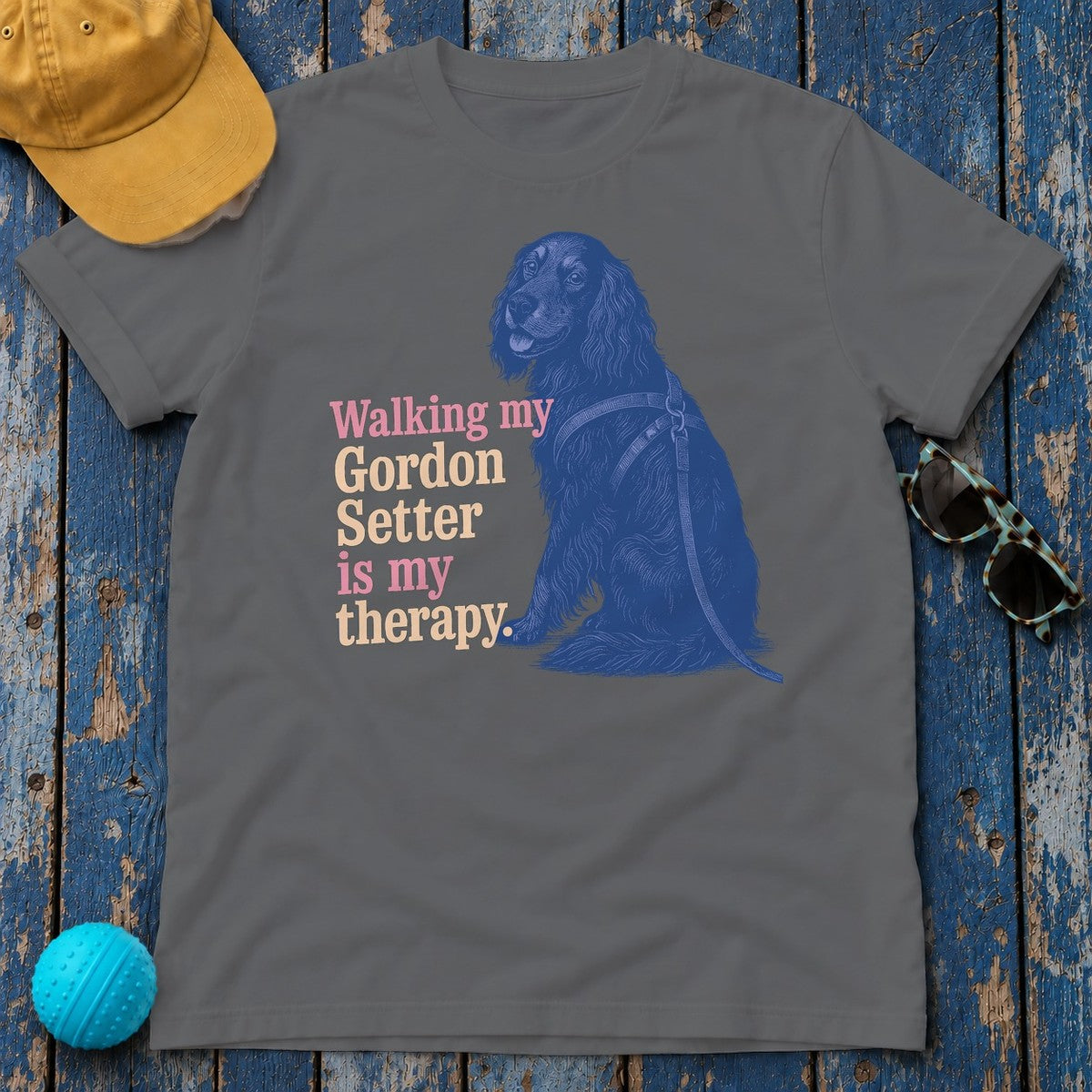 Gordon Setter Therapy Vintage Art T-Shirt in Graphite Heather