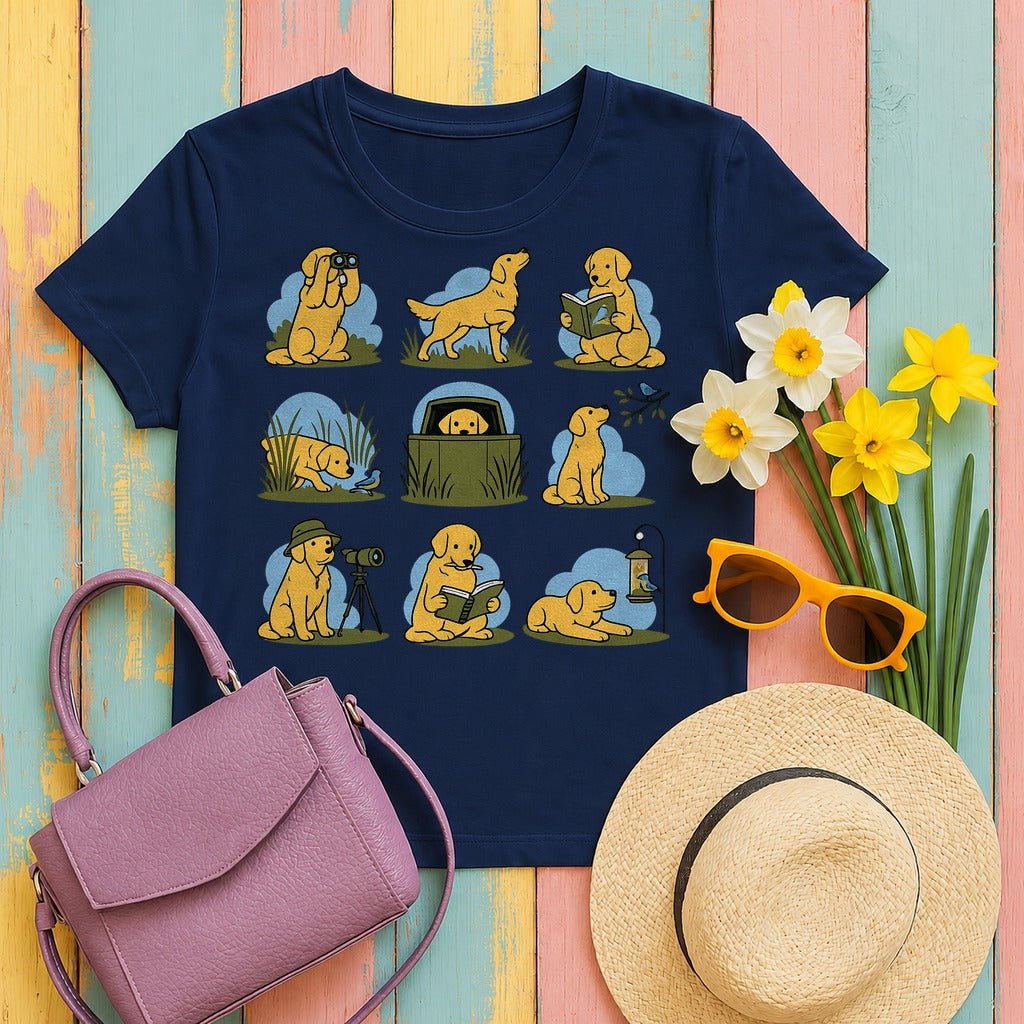 Golden Retriever Birding T-Shirt in Navy