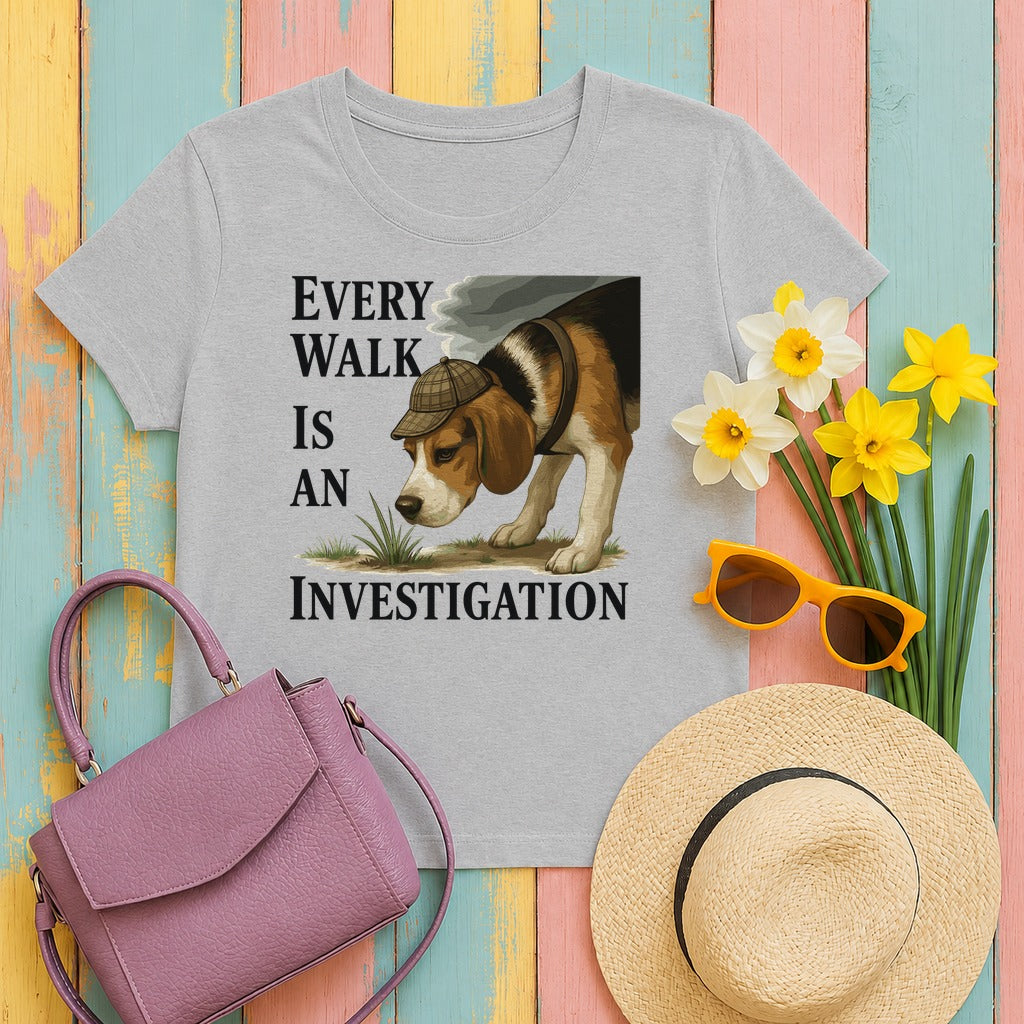 Every Walk Is An Investigation Beagle T-Shirt in Sport Grey