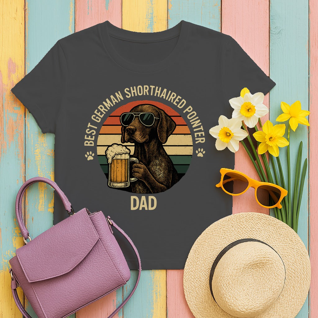 Best German Shorthaired Pointer Dad With Beer T-Shirt in Dark Heather