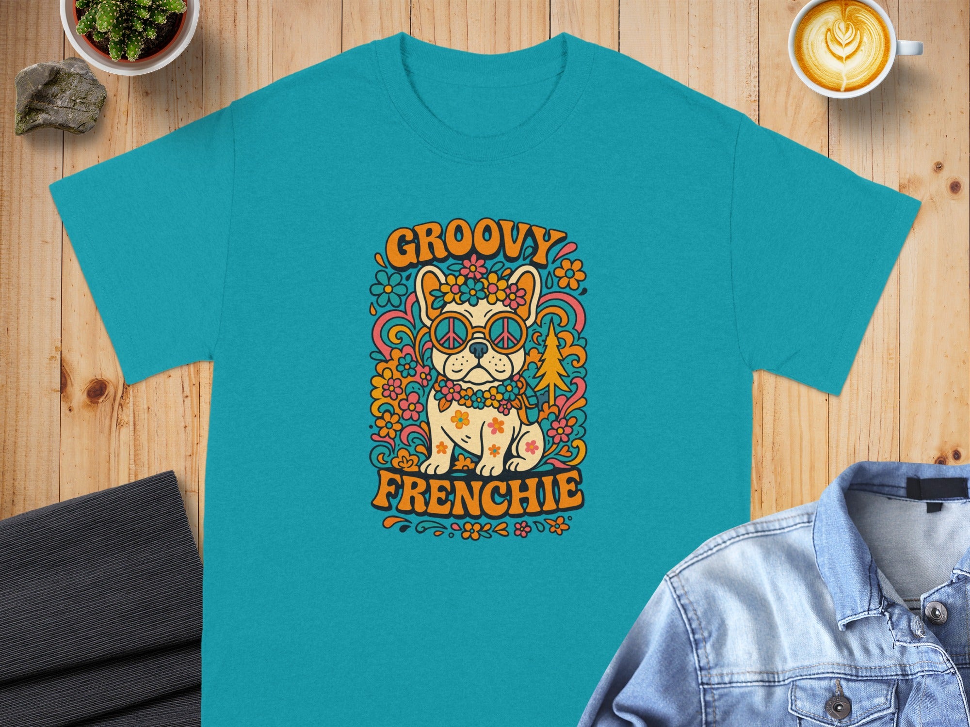 Groovy Frenchie Graphic Tee with Colorful Design