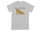 Grey t-shirt with a dog and text "Stay curious, Sniff everything!".