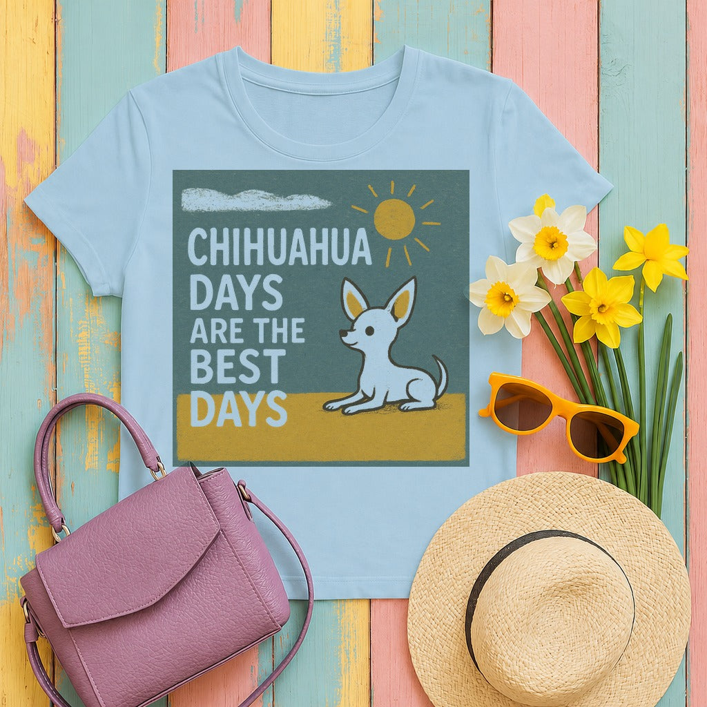 Whimsical Chihuahua Days T-Shirt in Light Blue
