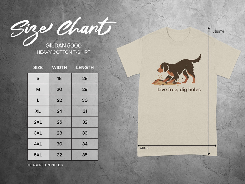 Live free dig holes dog graphic printed t-shirt