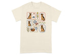 T-shirt featuring framed illustrations of German Shepherd dogs and dog-related items.