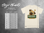 Gildan 5000 Heavy Cotton T-Shirt size chart with measurements and a pug graphic.