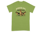 Three German Shepherd dogs posing on a green t-shirt with "WORKING DOG GERMAN SHEPHERD" text.