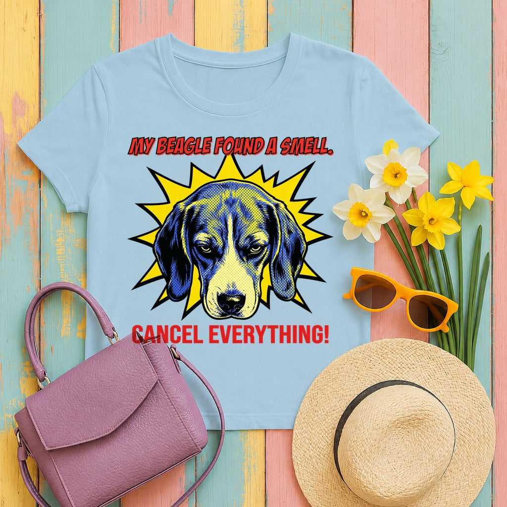 Cancel Everything Beagle Pop Art T-Shirt in Light Blue