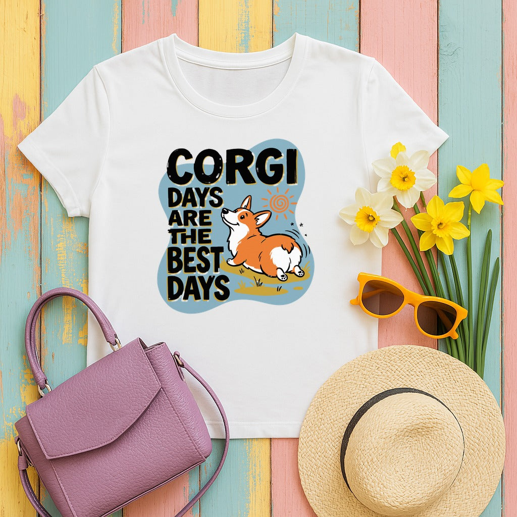 Corgi Days Are The Best Days T-Shirt in White