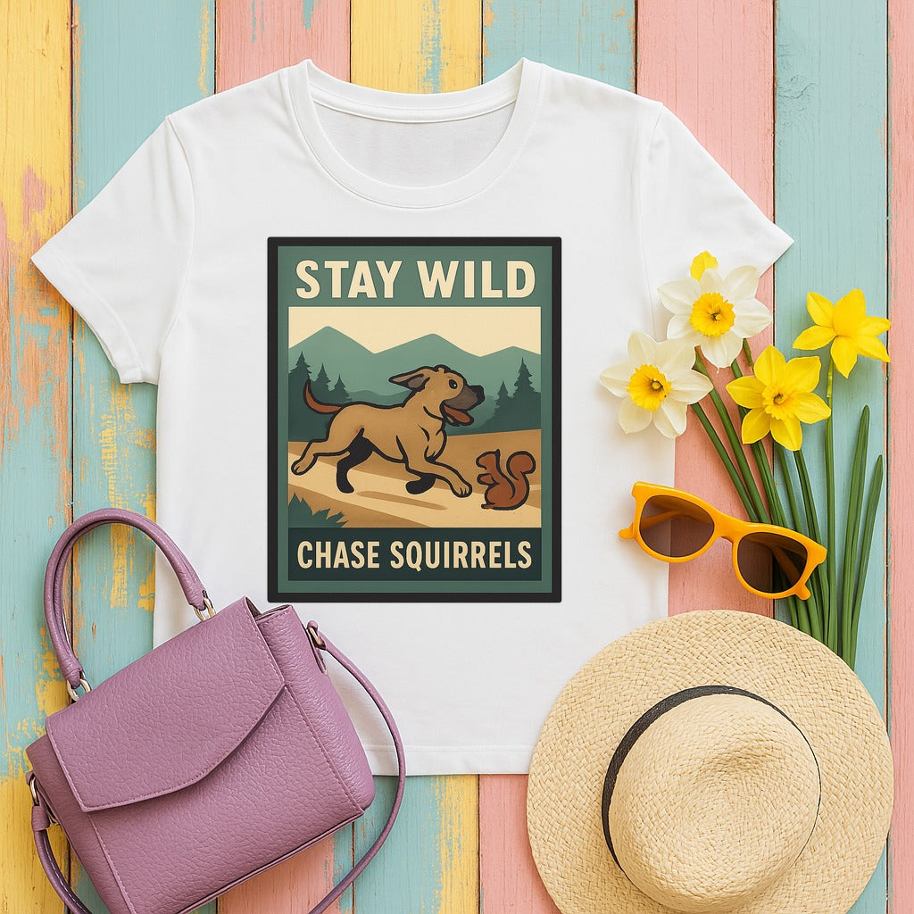 Cane Corso Stay Wild Chase Squirrels Tee in White