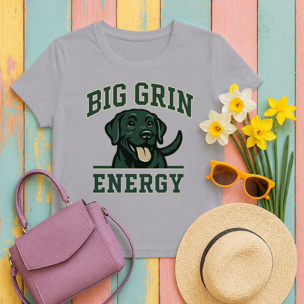Black Lab Big Grin Energy T-shirt in Athletic Heather
