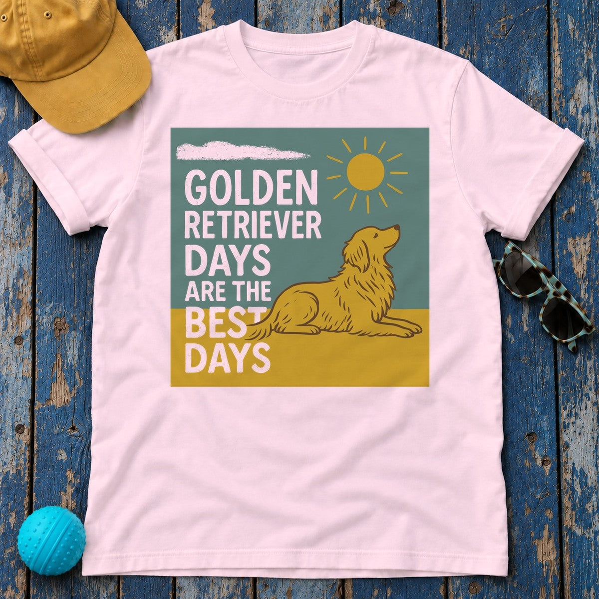 Golden Retriever Sunshine Days T-Shirt in Light Pink