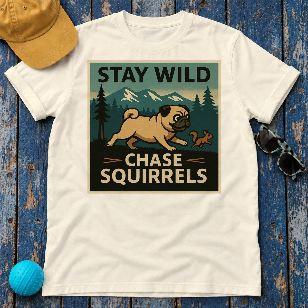 Stay Wild Pug Adventure T-Shirt in Natural