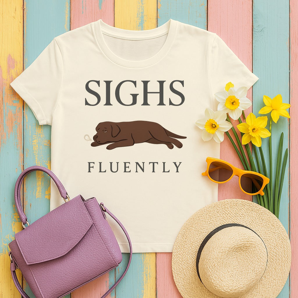 Chocolate Lab Sighs Fluently T-shirt in Natural