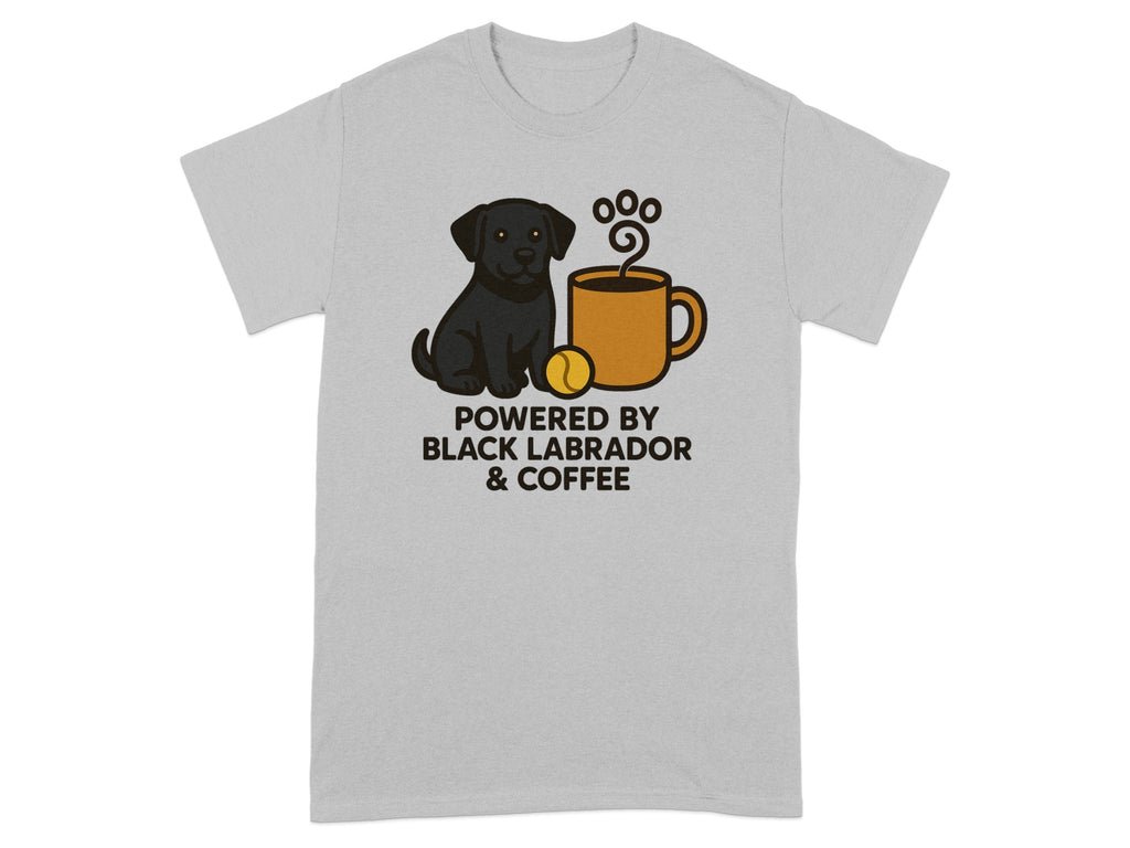 Graphic with black lab, coffee cup, and text: Powered by Black Labrador & Coffee.