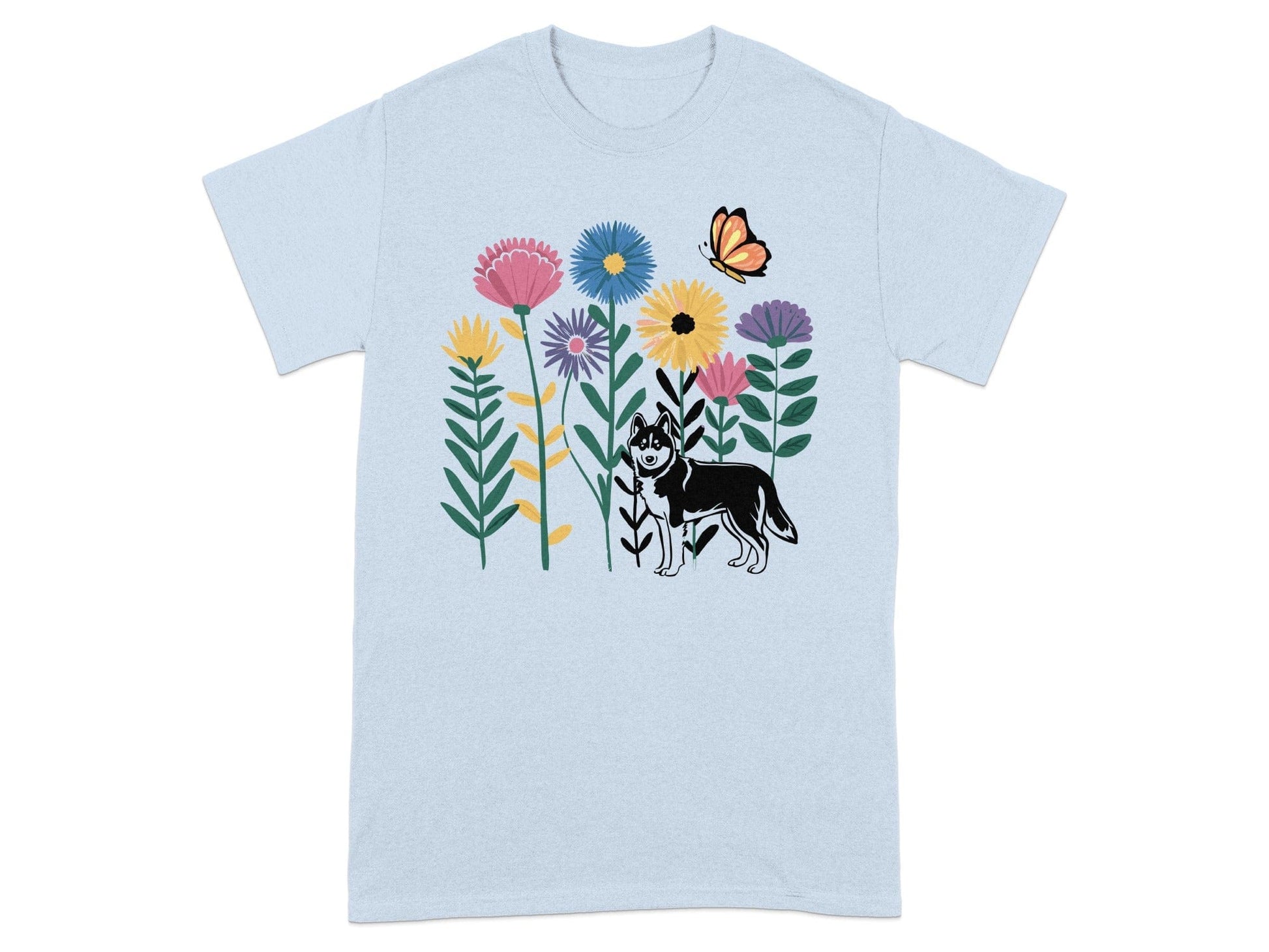 Vibrant Floral Print Cat and Butterfly T-Shirt Product
