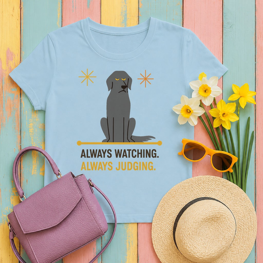 Flat-Coat Always Watching Always Judging Tee in Light Blue