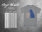Gildan 5000 t-shirt size chart with width and length measurements in inches.