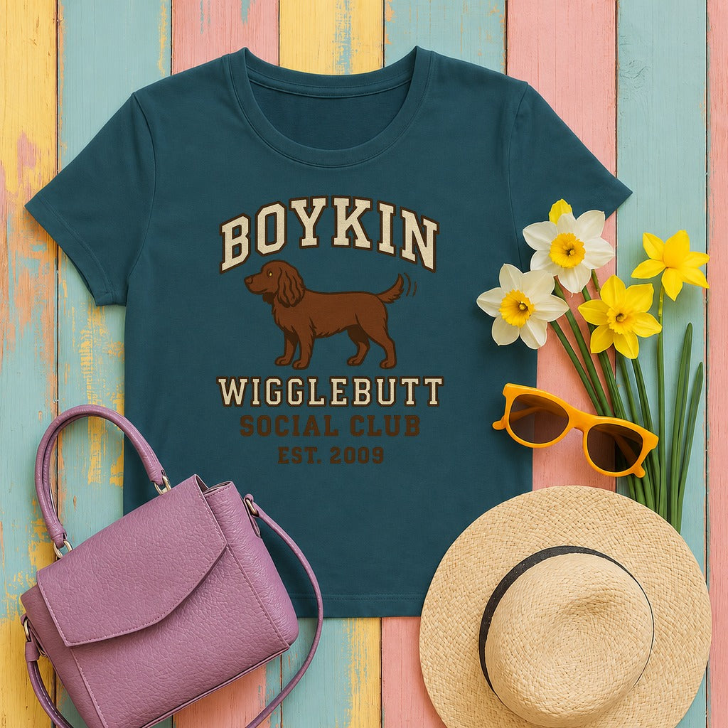 Boykin Spaniel Wigglebutt Social Club T-shirt in Heather Deep Teal