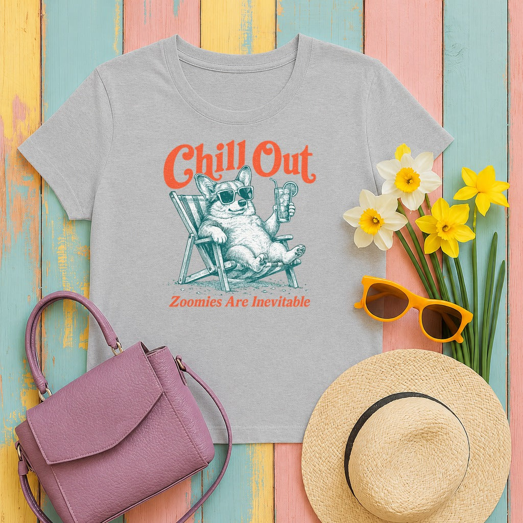 Chill Corgi Vibes Graphic T-Shirt in Sport Grey