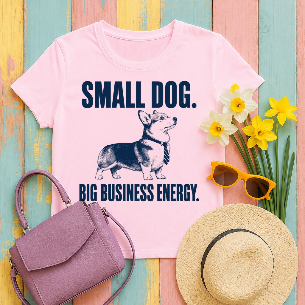 Big Business Energy Corgi T-Shirt in Light Pink