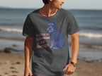 Dark grey t-shirt with a blue Schnauzer illustration and text.