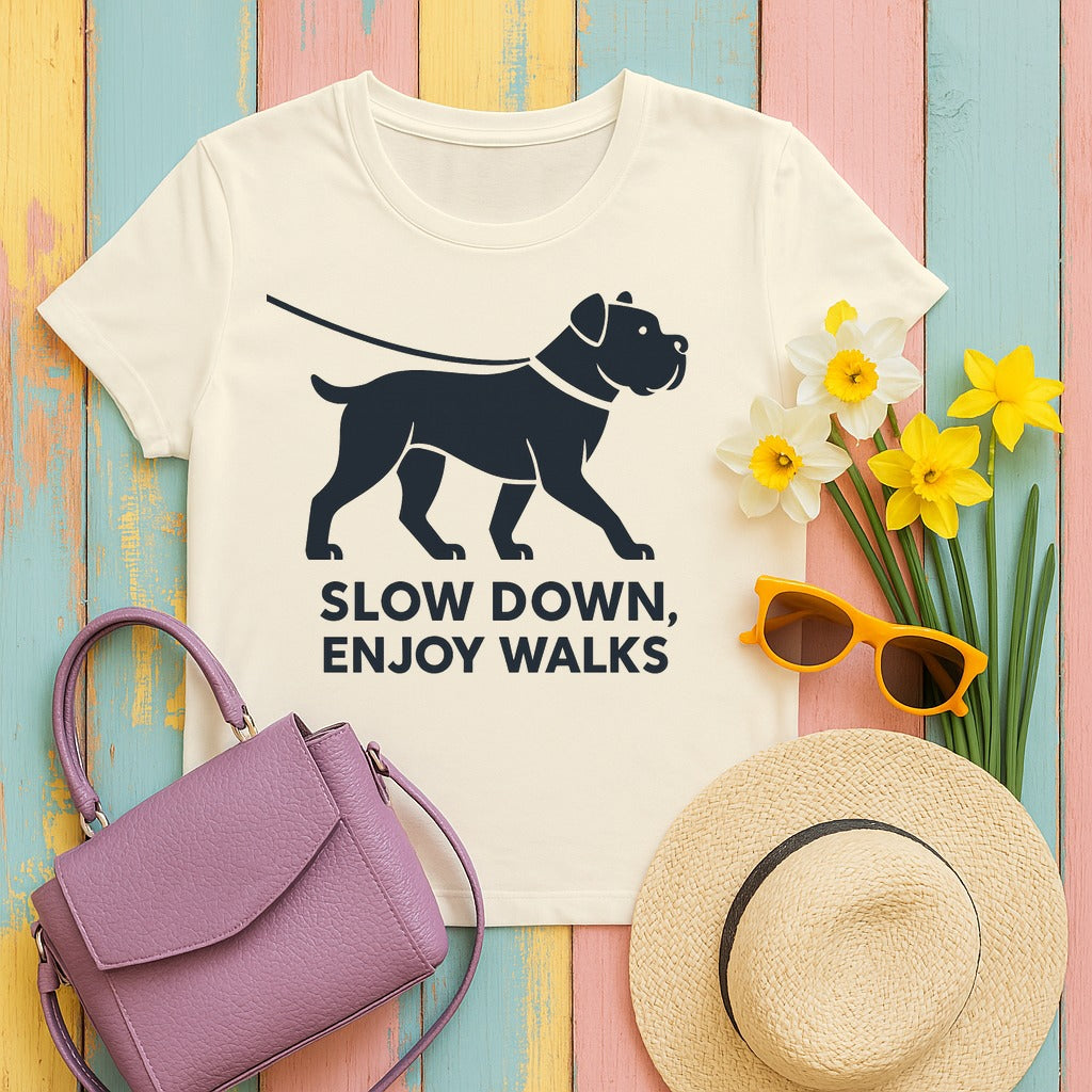 Cane Corso Slow Down Enjoy Walks Tee in Natural