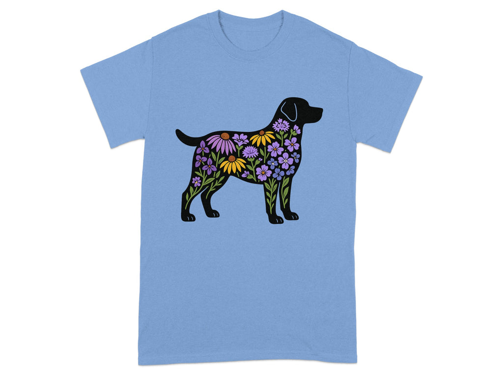 Floral Dog Silhouette Graphic on Blue T-shirt product