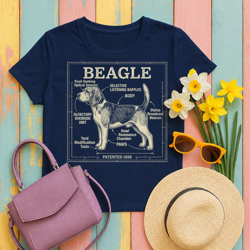 Whimsical Beagle Blueprint T-Shirt in Navy
