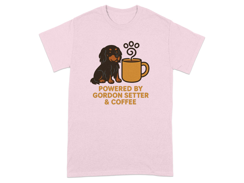 Gordon Setter dog and coffee cup graphic with text "POWERED BY GORDON SETTER & COFFEE".