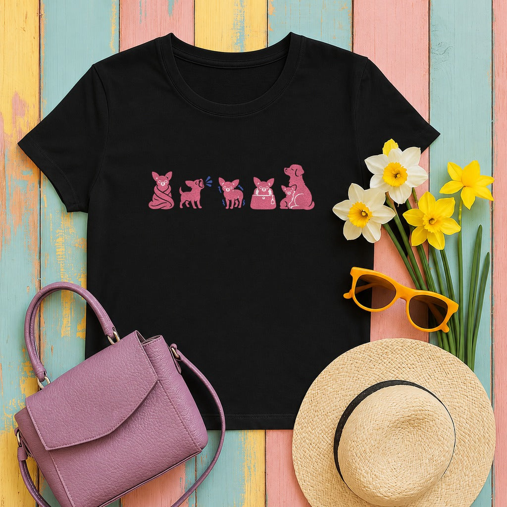 Chihuahua Moods Illustrated T-Shirt in Black