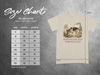 Gildan 5000 Heavy Cotton T-shirt size chart with dog graphic and text "SNIFFING MY WAY THROUGH LIFE".