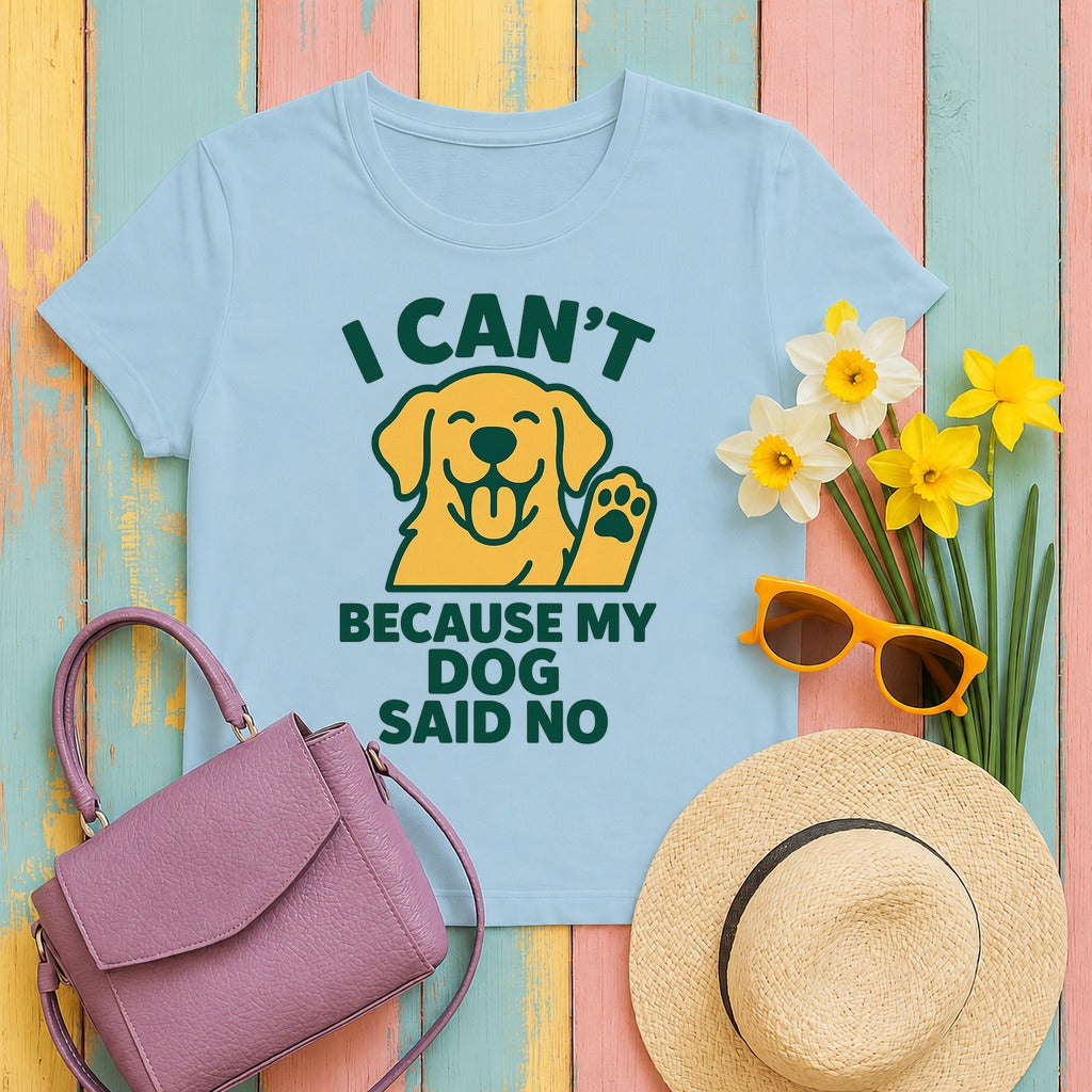 I Can't Because Golden Retriever T-Shirt in Light Blue